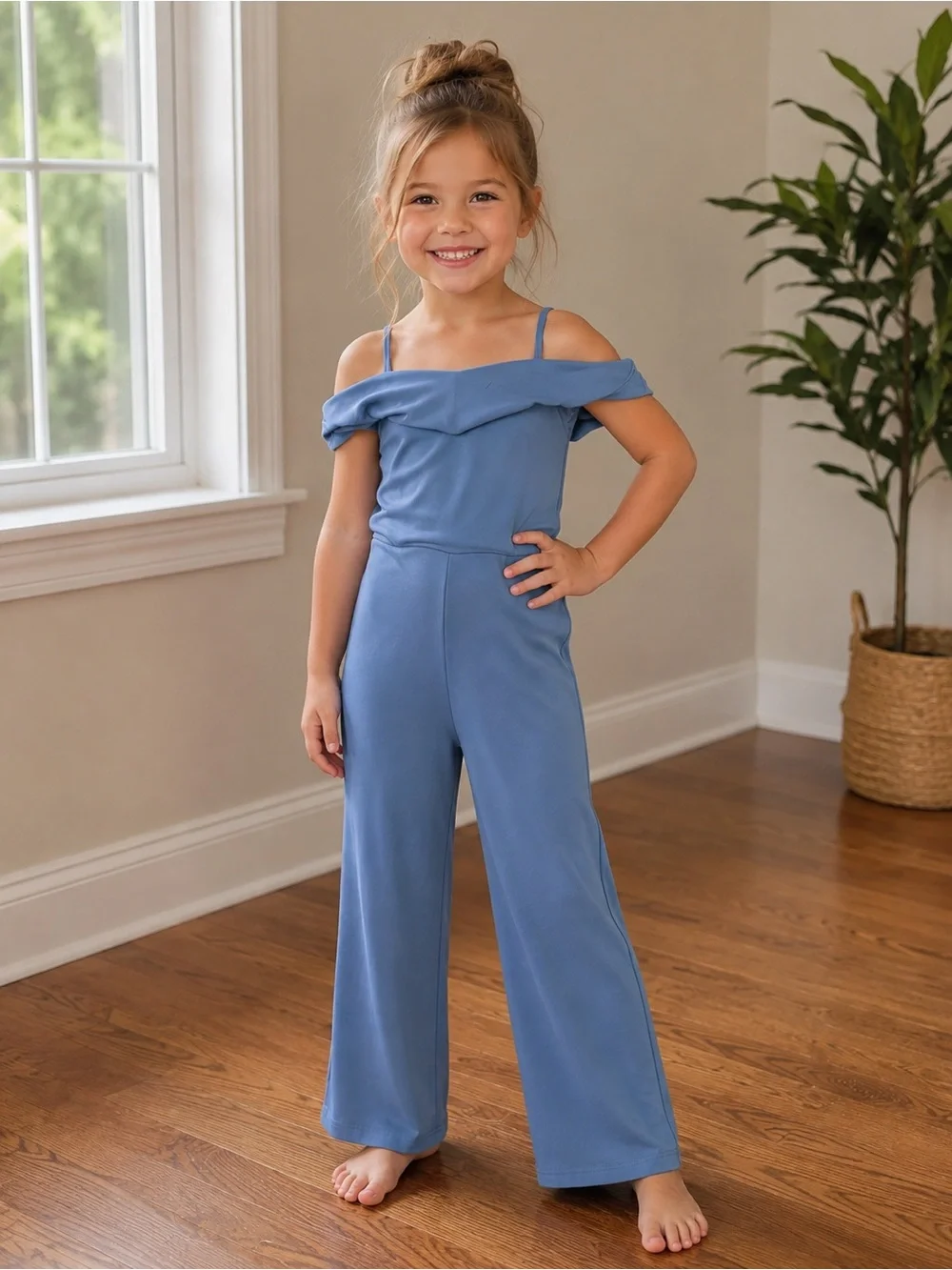 abercrombie kids Dusty Blue Cold-Shoulder Wide-Leg Jumpsuit